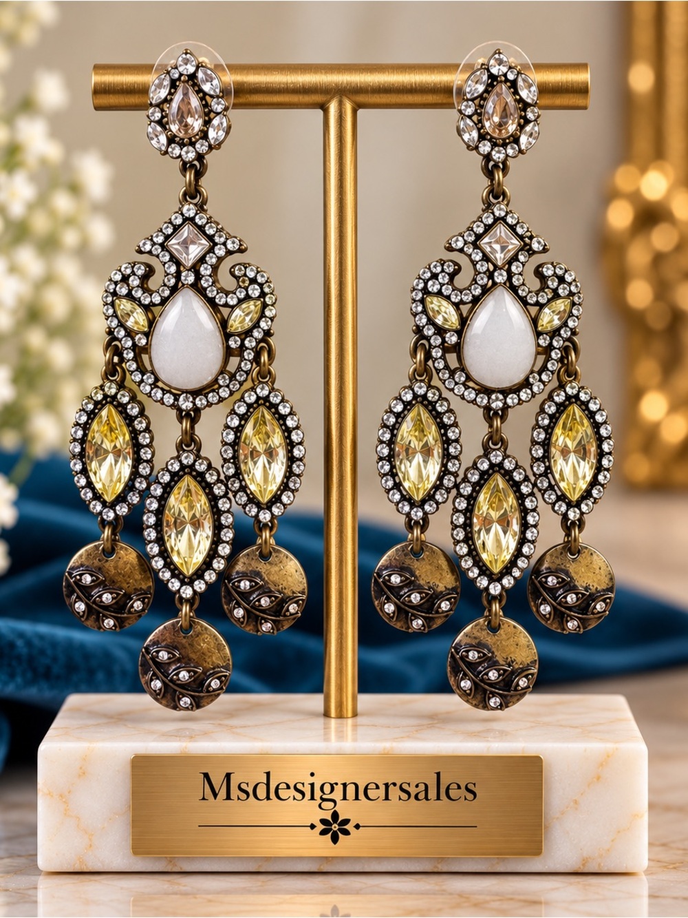 Gold and Yellow Statement Chandelier Earrings